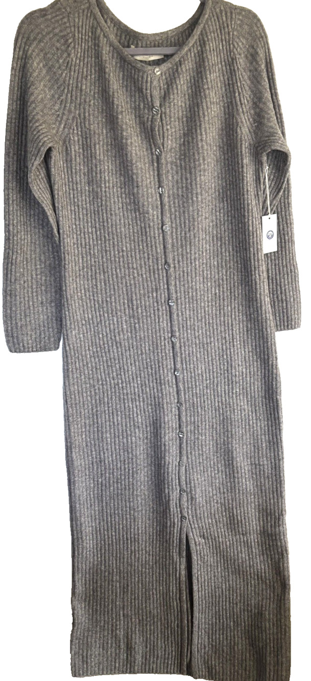 Abercrombie & Fitch Merino Wool Blend Gray Rib Button Maxi Knit Dress Size L
